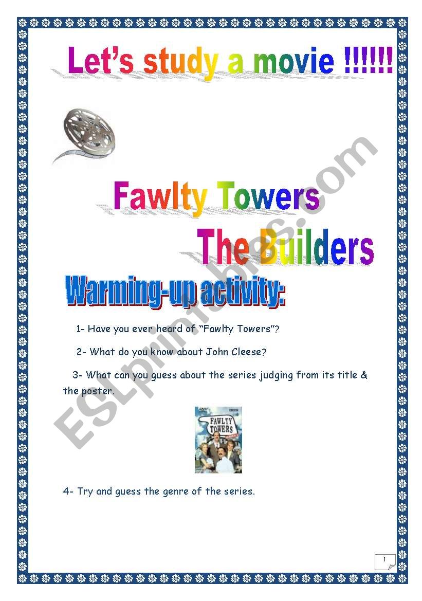 Fawlty Towers series: The Builders (episode nÂ°2): COMPREHENSIVE PROJECT: 15 PAGES  (6 p.+ complete key), 33 tasks.