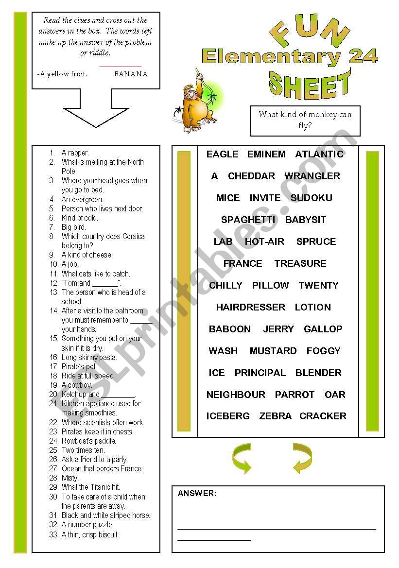 Fun Sheet Elementary 24 worksheet