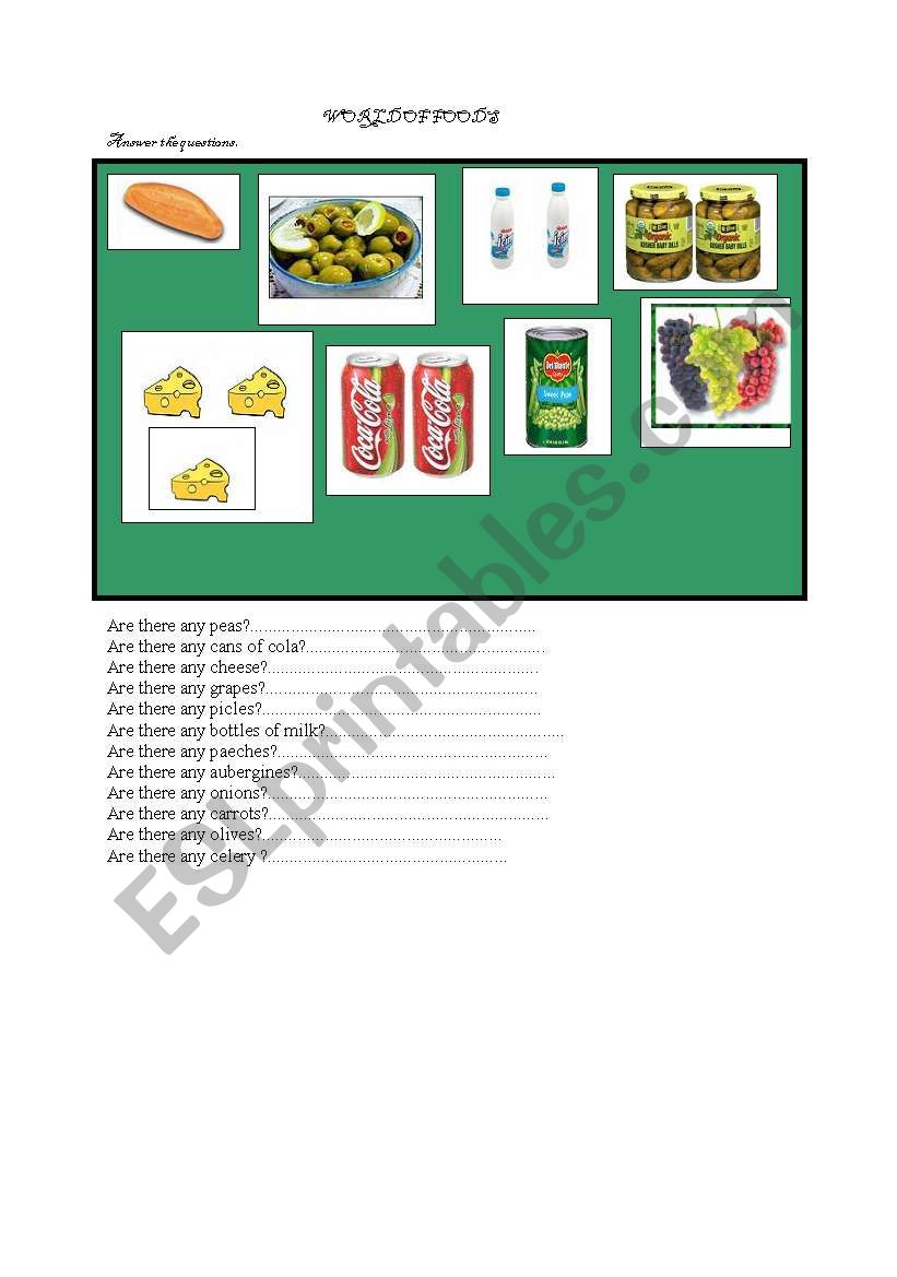 foods worksheet