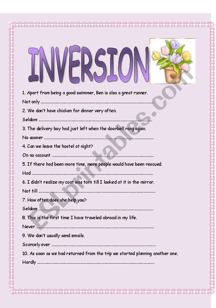 INVERSION PRACTICE _ 2 PAGES worksheet
