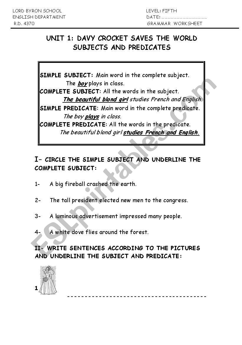 subjects and predicates worksheet