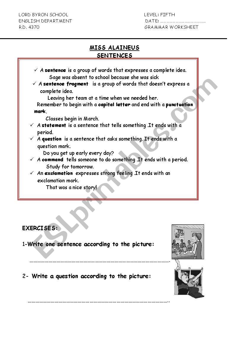 sentences worksheet