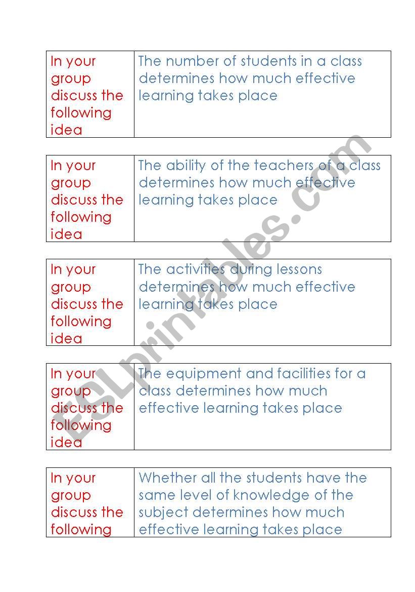 Discussion Effective learning worksheet