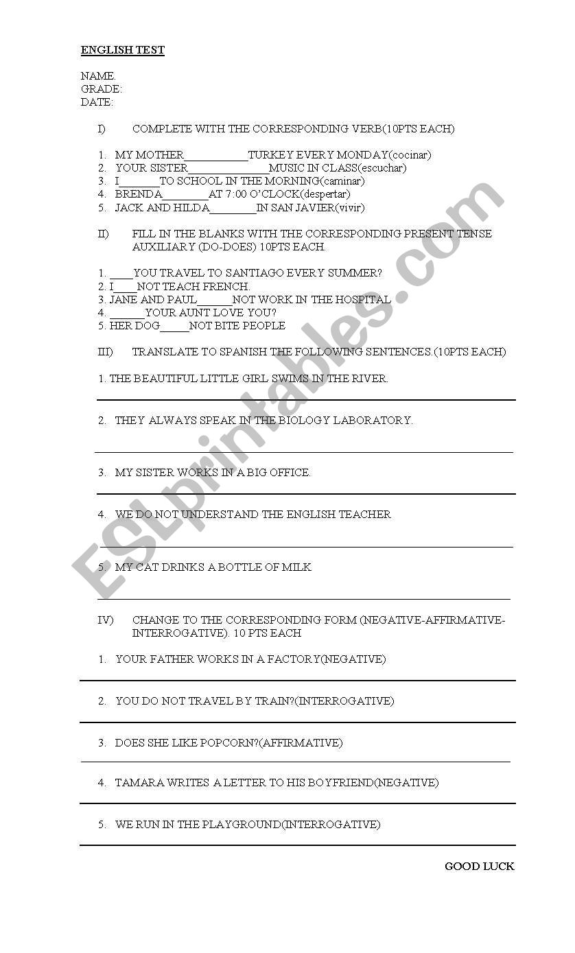 PRESENT SIMPLE QUIZ worksheet