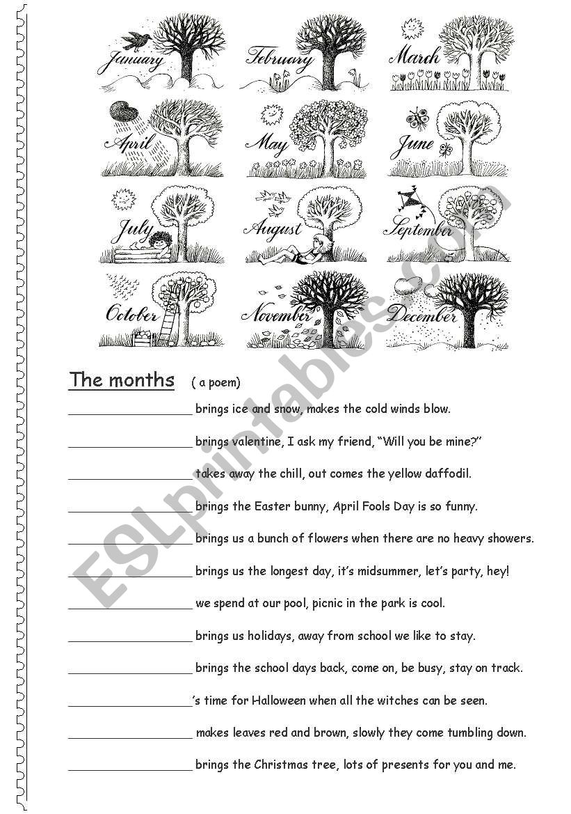 The months - a poem worksheet