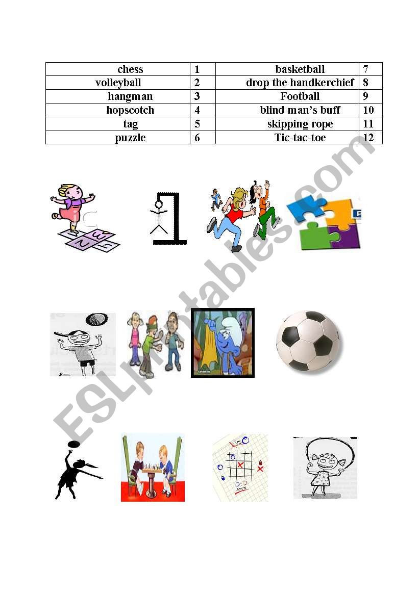 games worksheet