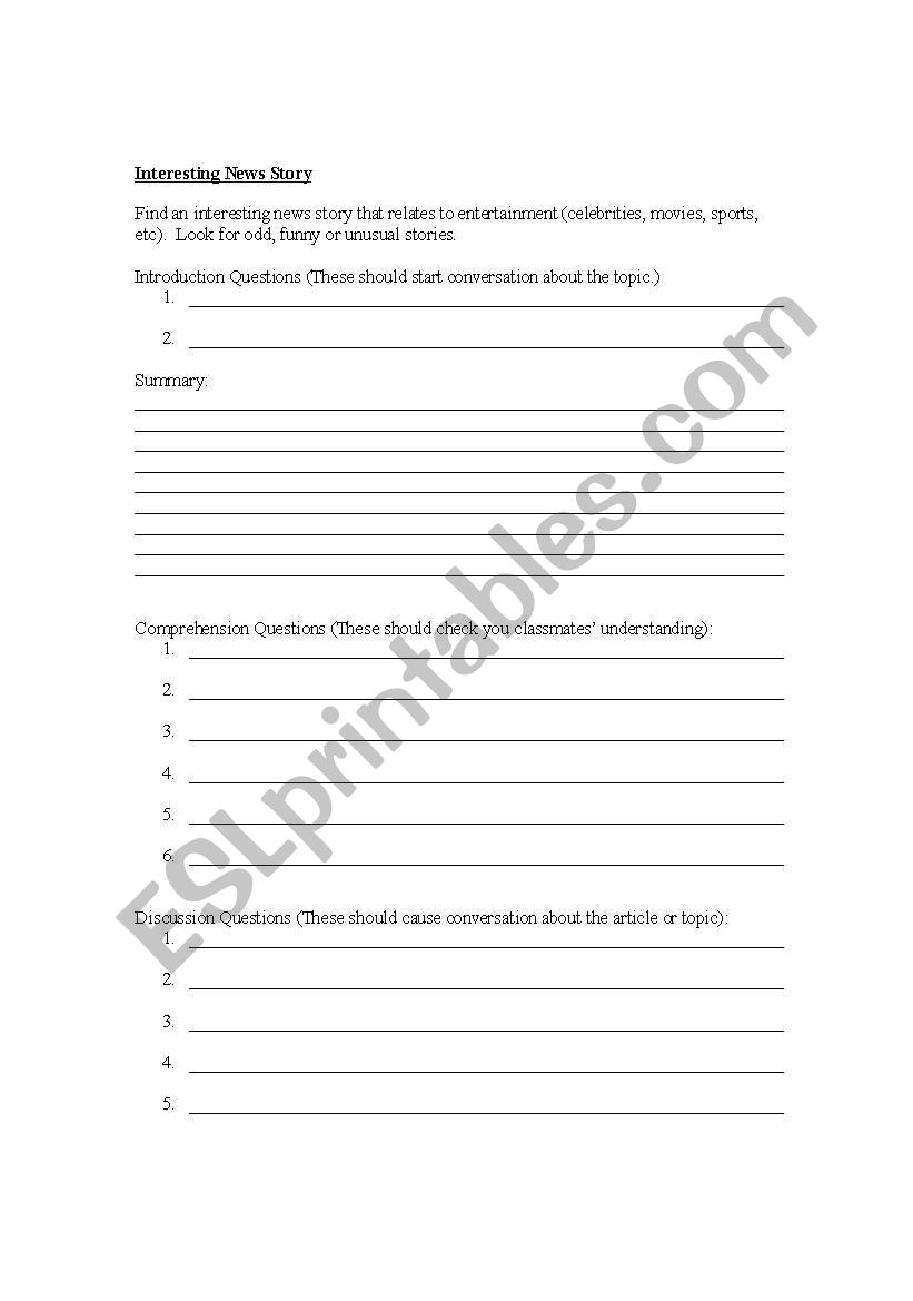 Summarize a new article worksheet