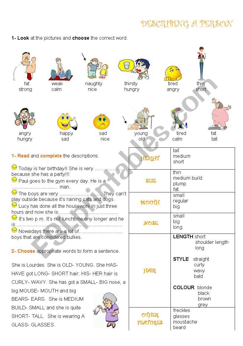 Describing people worksheet