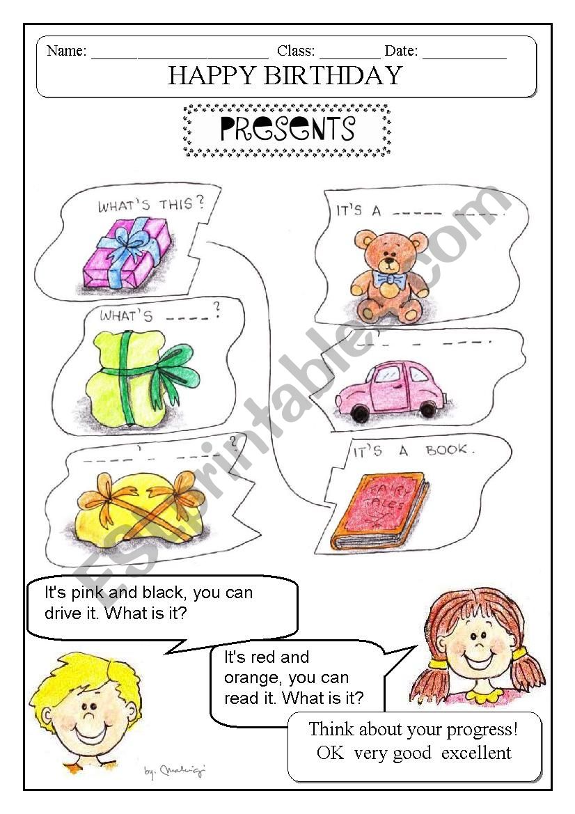 PRESENTS (toys) coloured worksheet