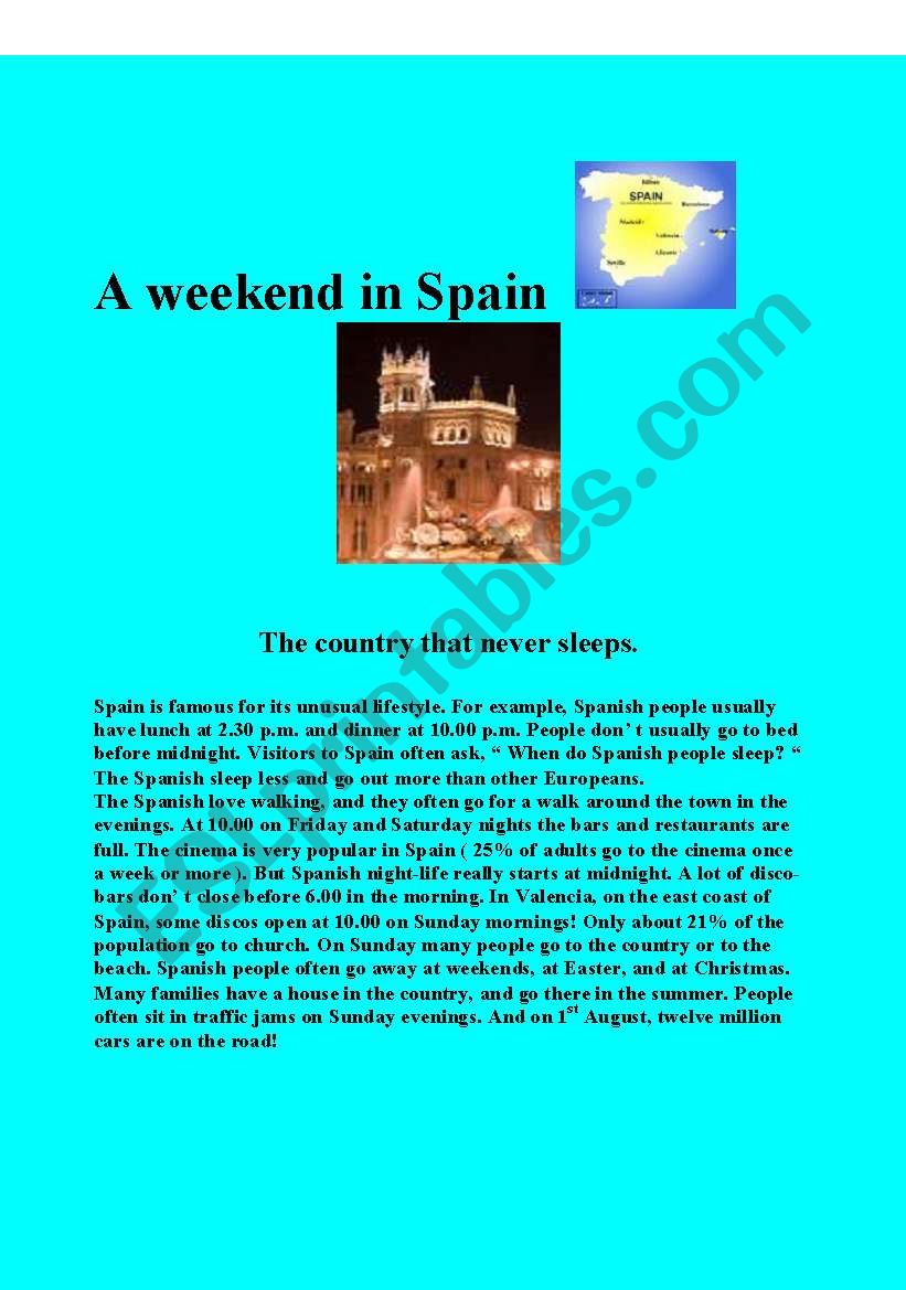 A weekend in Spain worksheet