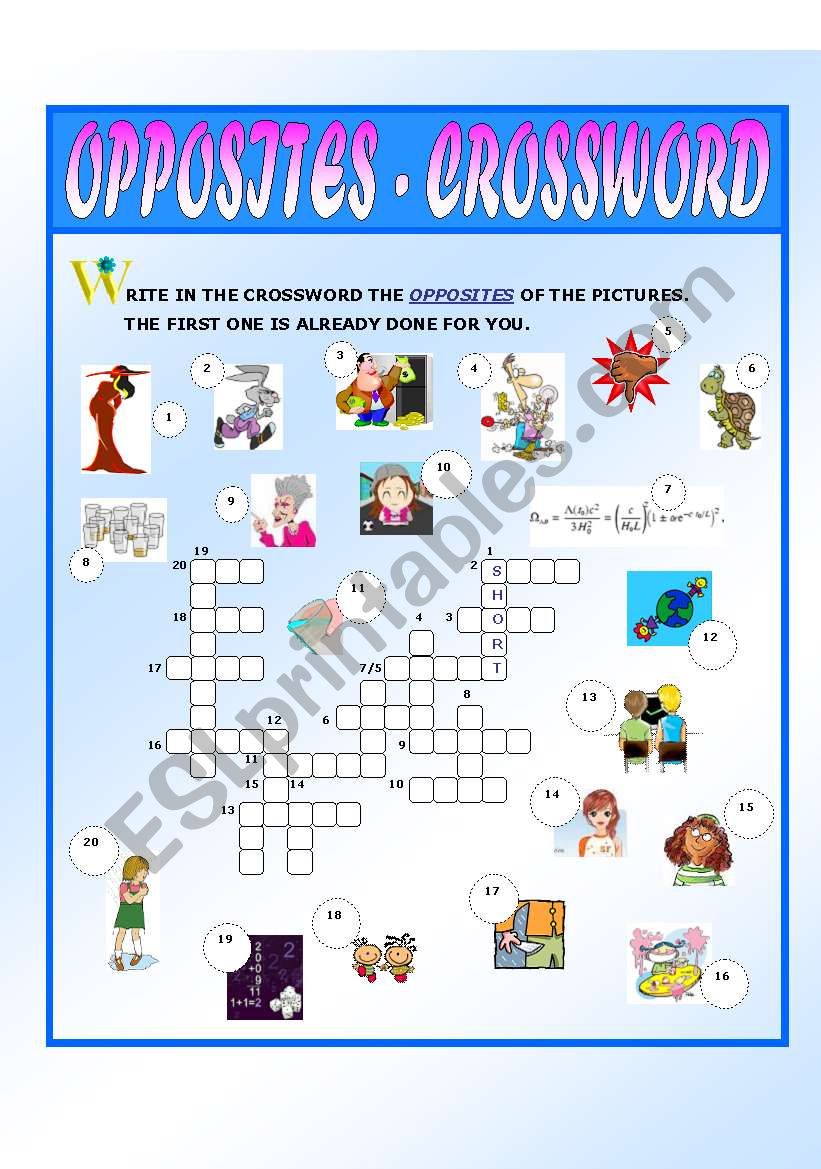 Opposites - Crossword (set 2) worksheet