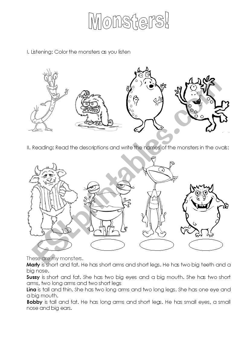 Monsters worksheet