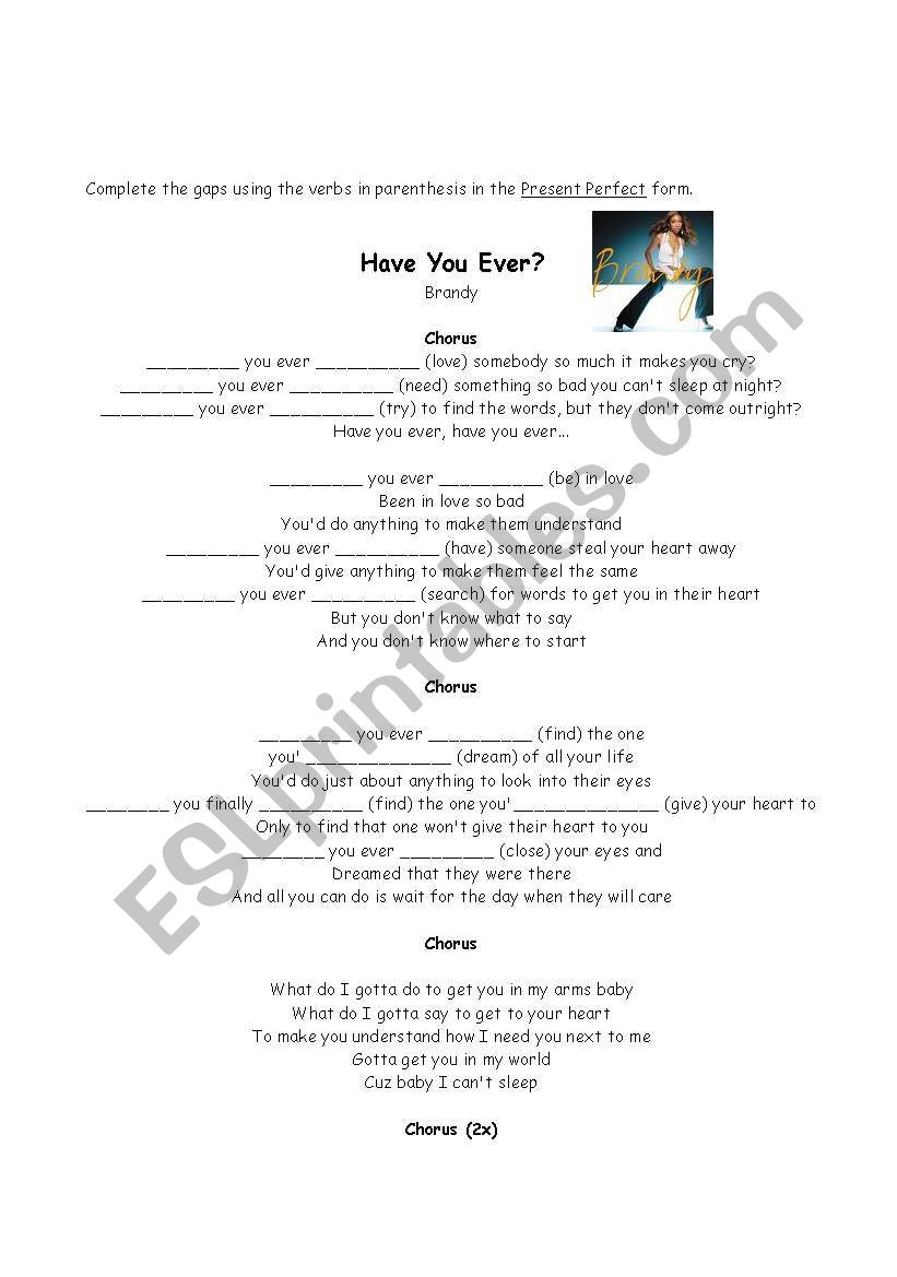 Present Perfect - Song activity 