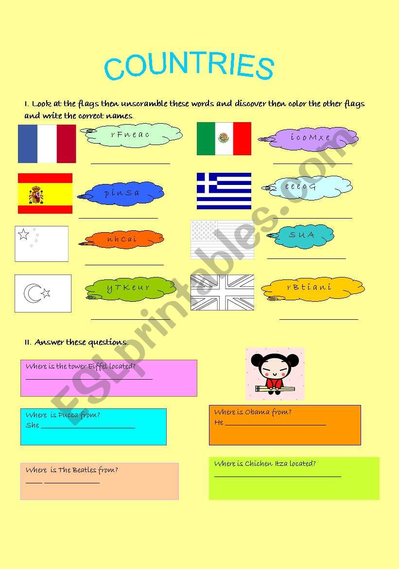 Countries  worksheet