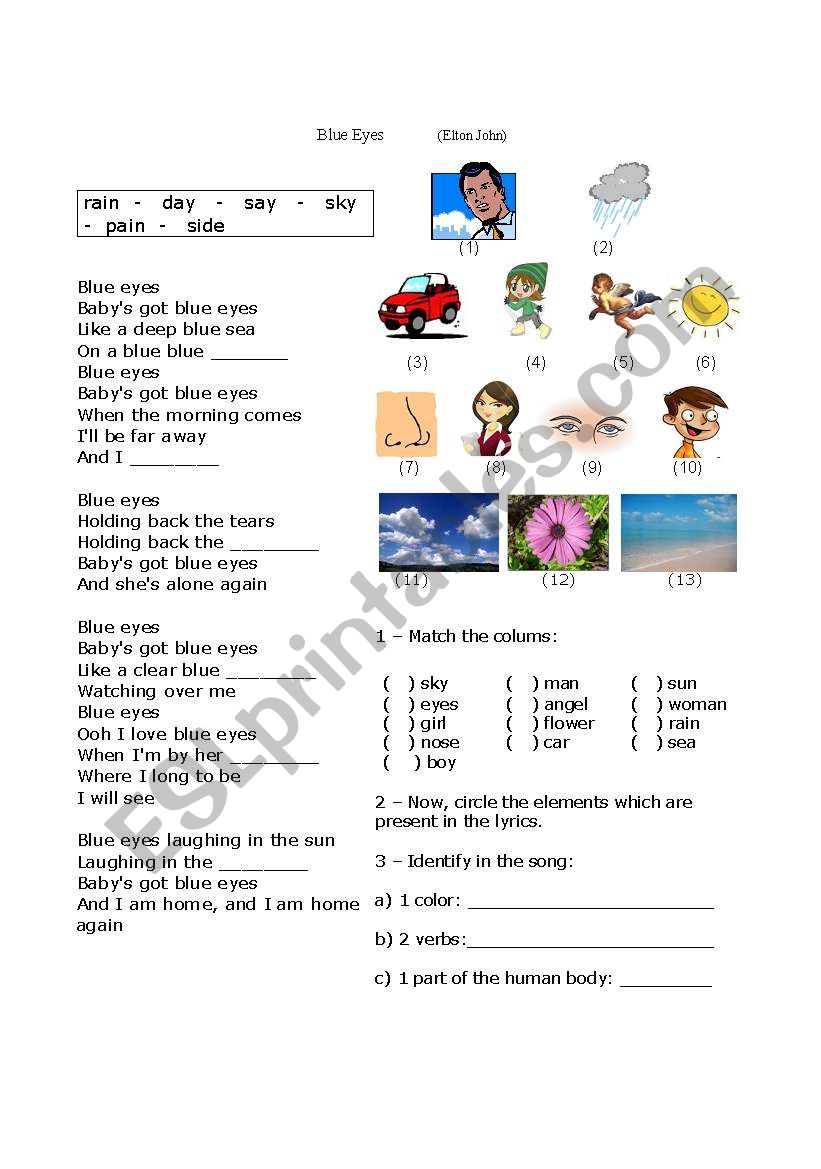 Elton John - Blue Eyes worksheet