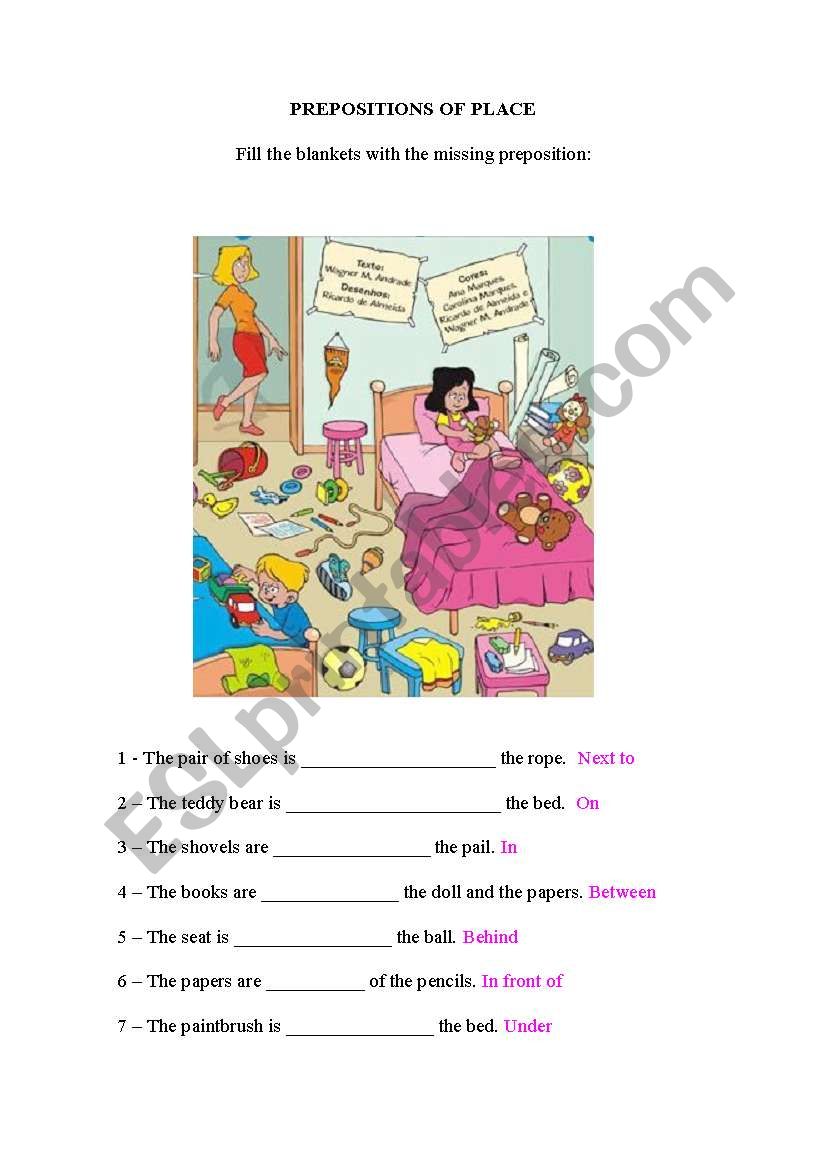 Prepositions of palce  worksheet