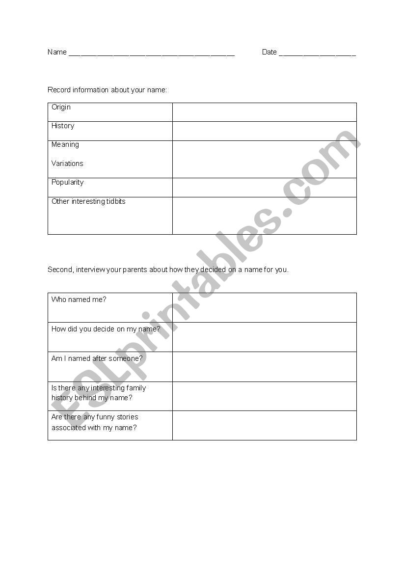 What is in a name? worksheet