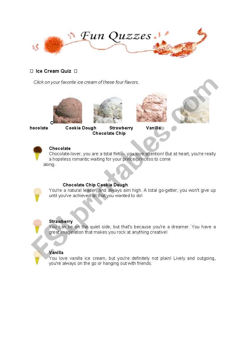 Ice Cream Mind Test worksheet