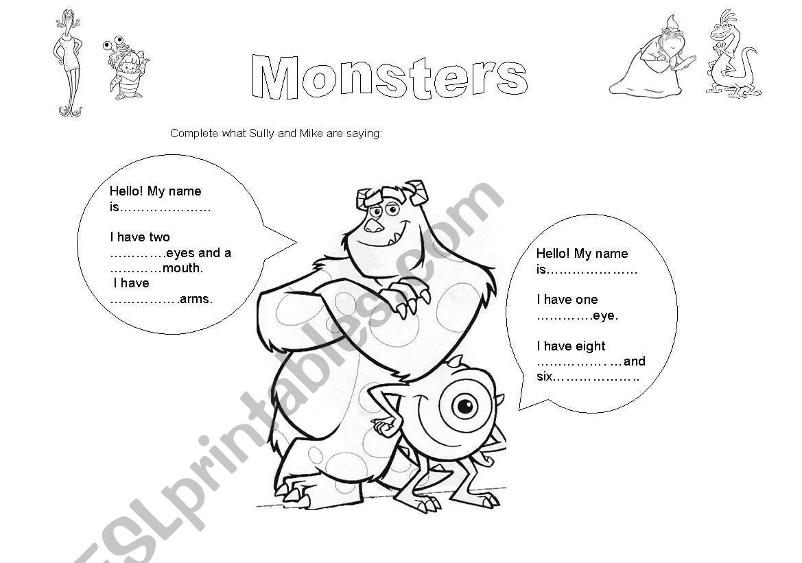 Monsters Inc worksheet