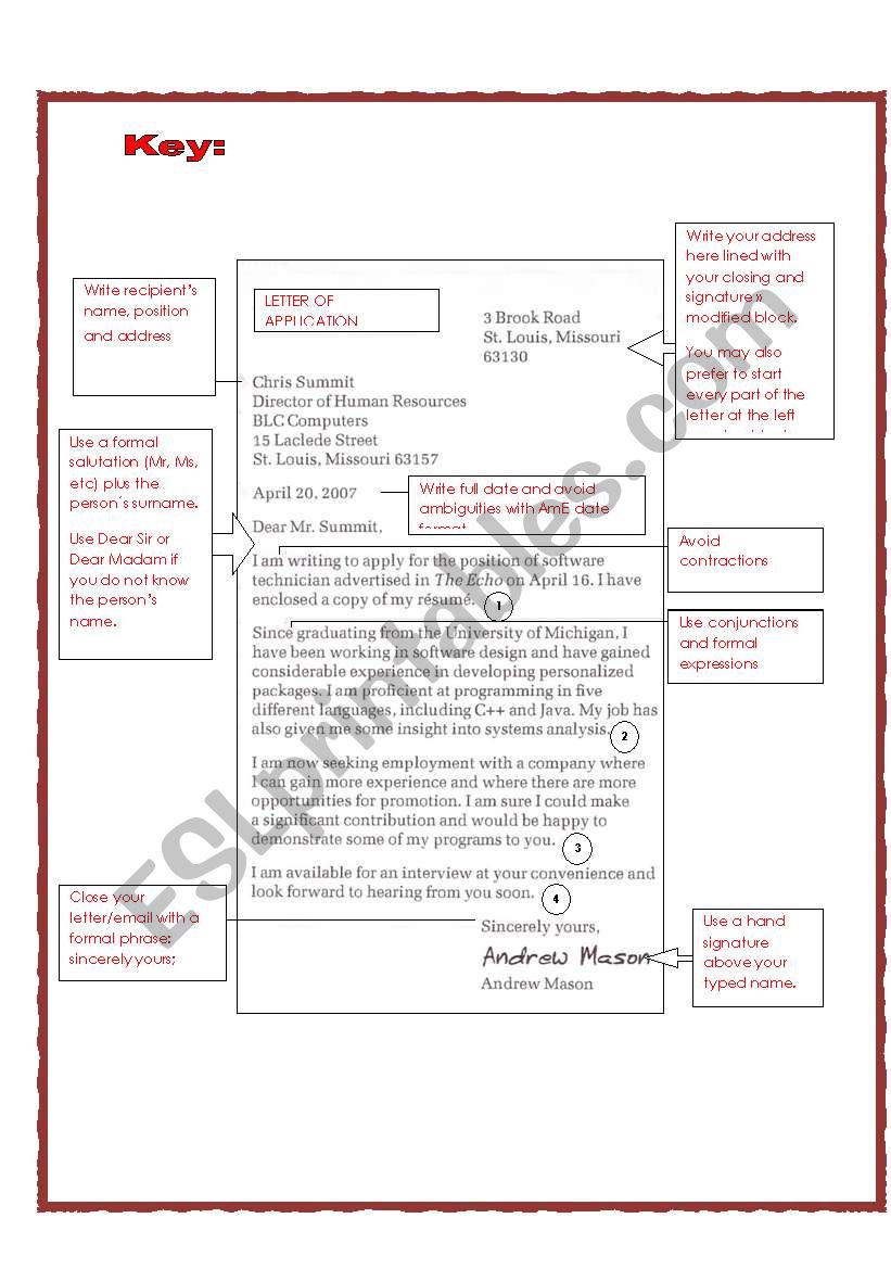 Writing Formal Letters and Emails _ Answer Key