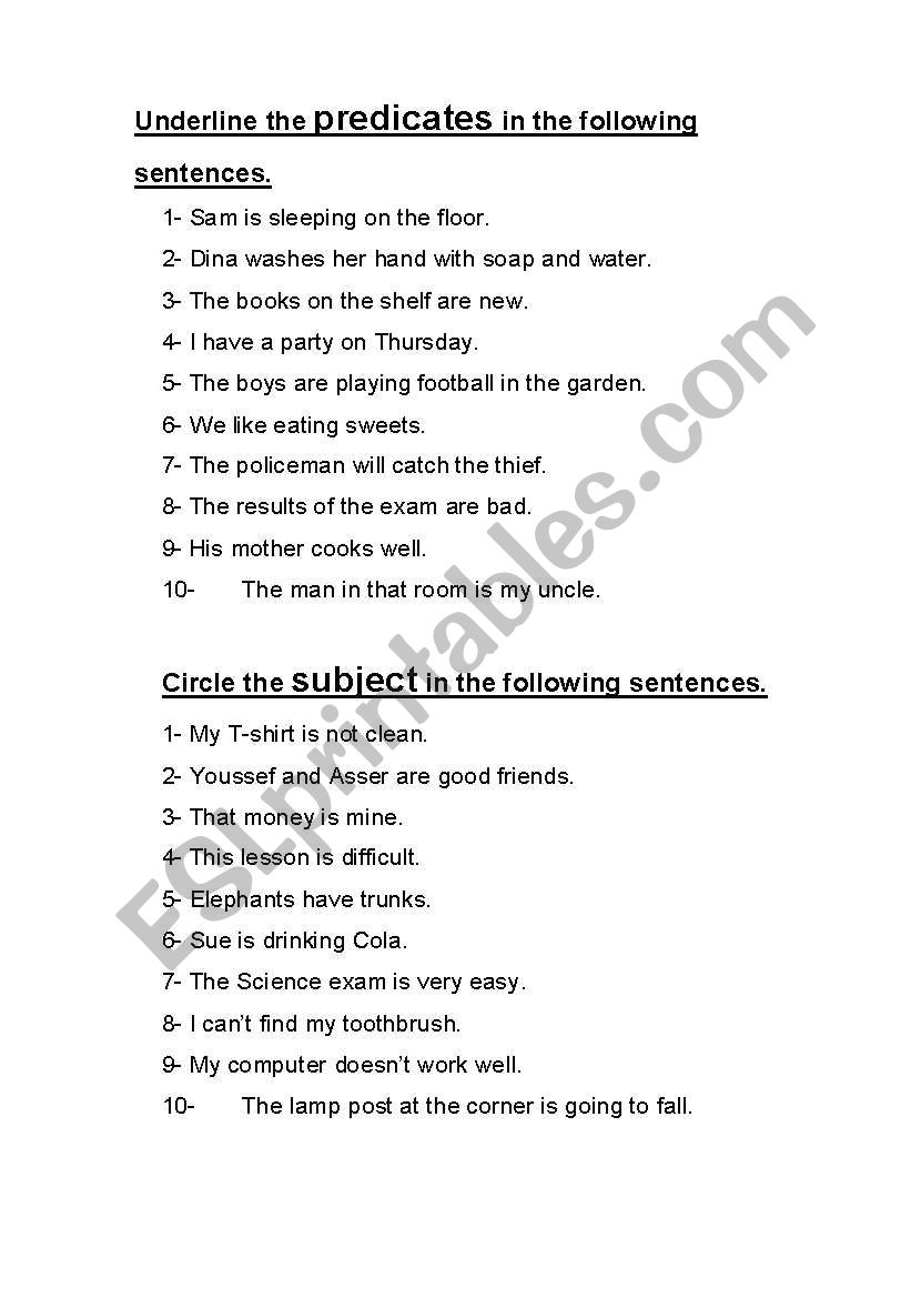 predicates worksheet