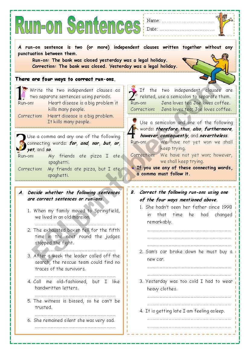 Run-on Setences worksheet