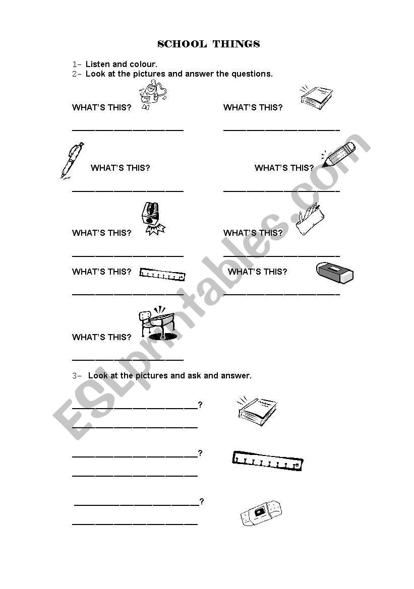SCHOOL THINGS & COLOURS worksheet