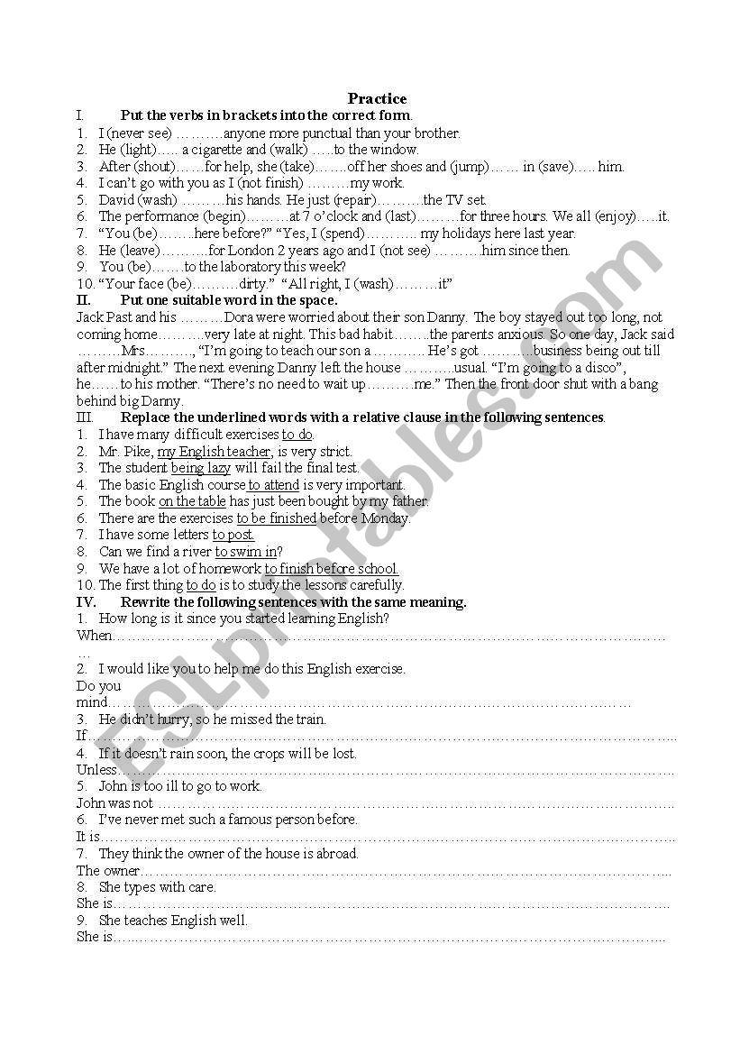 Practice exercises  worksheet