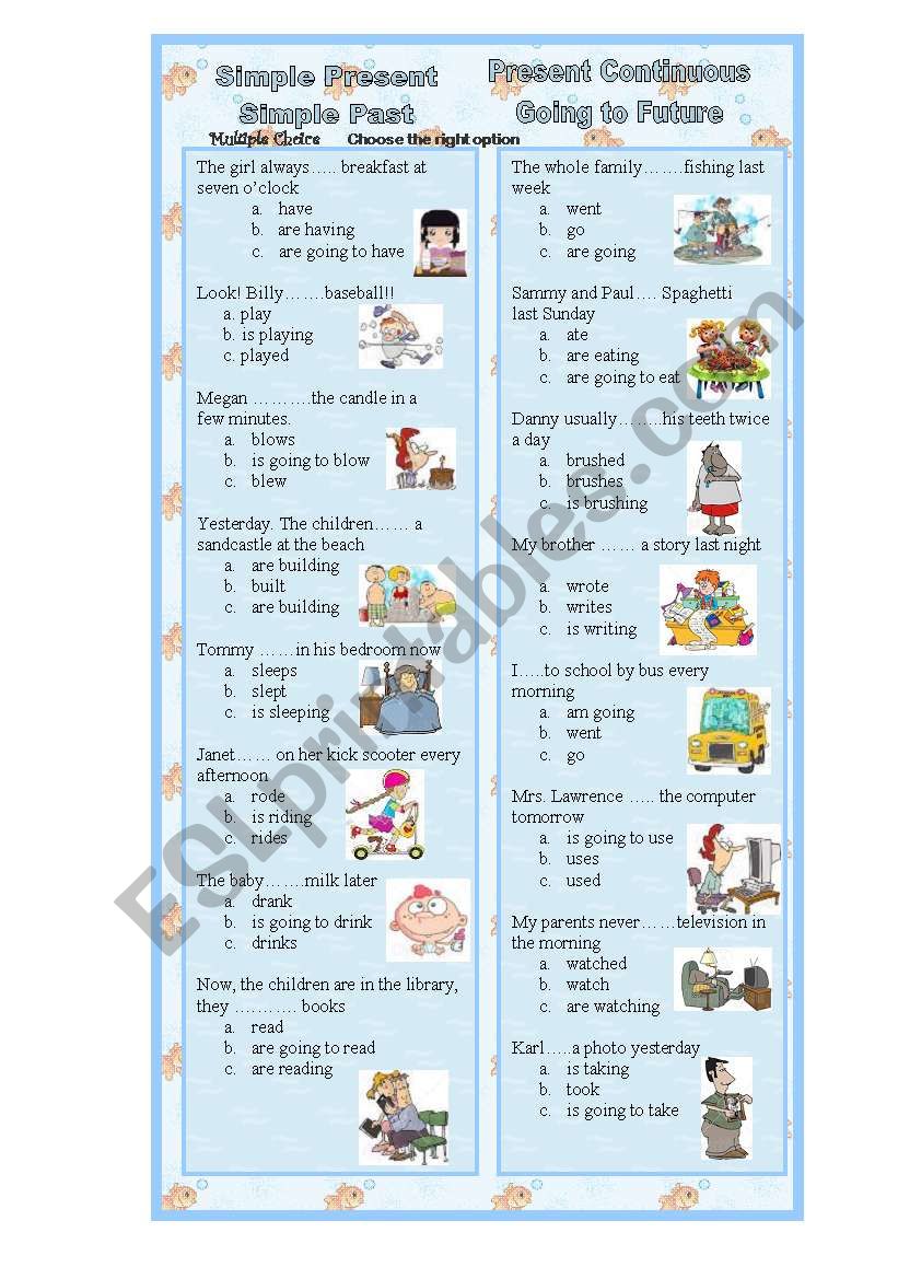 Verb Tenses Multiple Choice worksheet