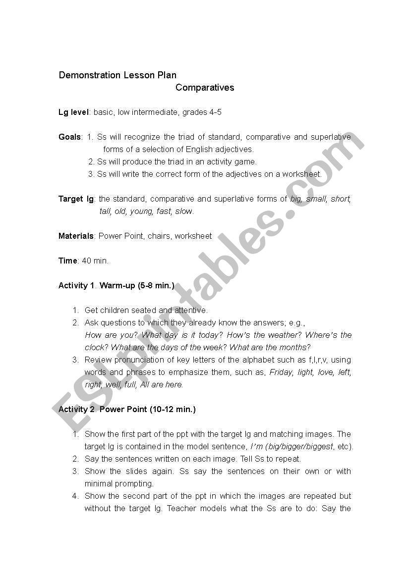 Comparitives lesson plan worksheet