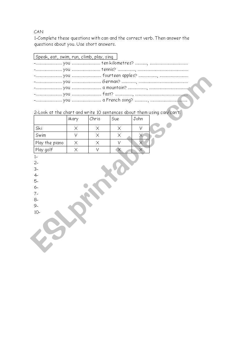 can worksheet