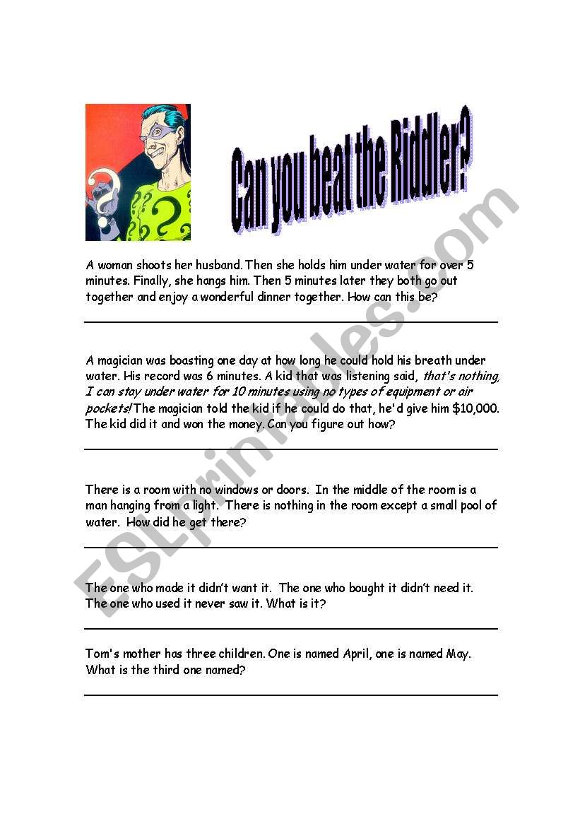 Riddles/ Logic puzzles worksheet