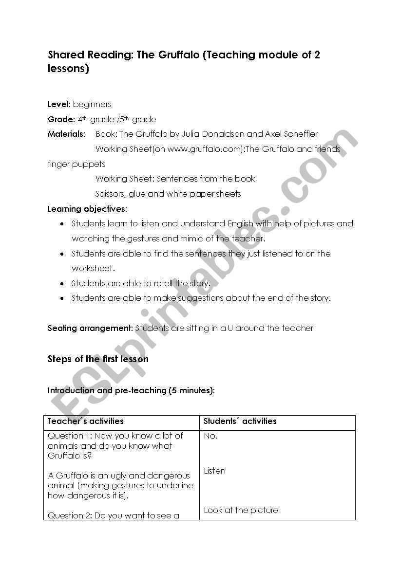 The Gruffalo worksheet