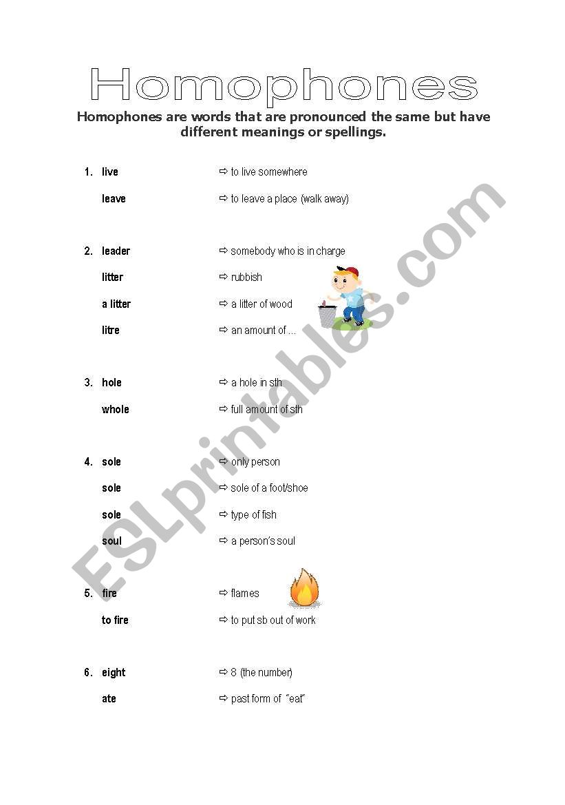 HOMOPHONES worksheet