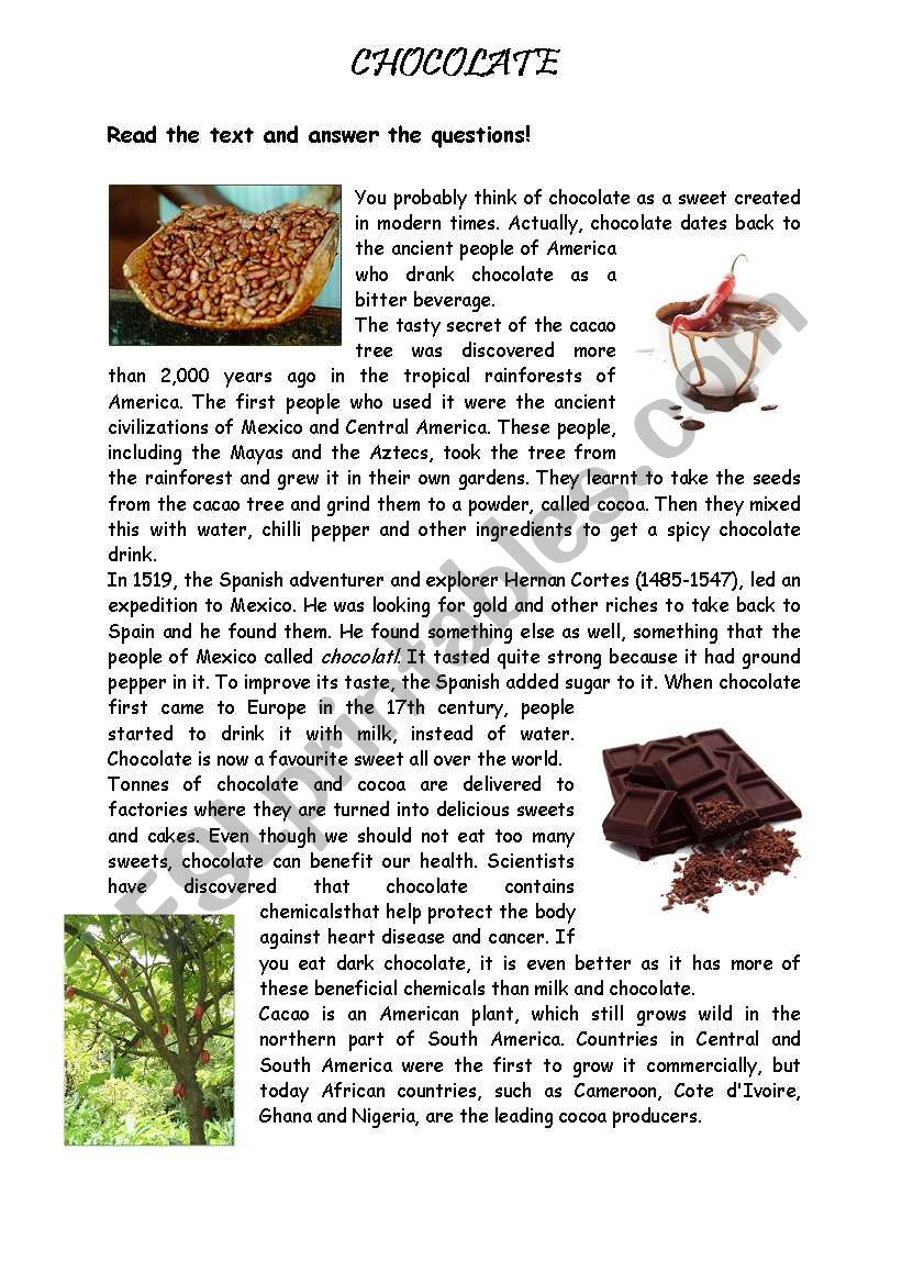 THE HISTORY OF CHOCOLATE worksheet