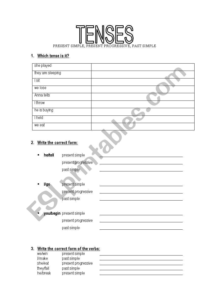 Tenses worksheet