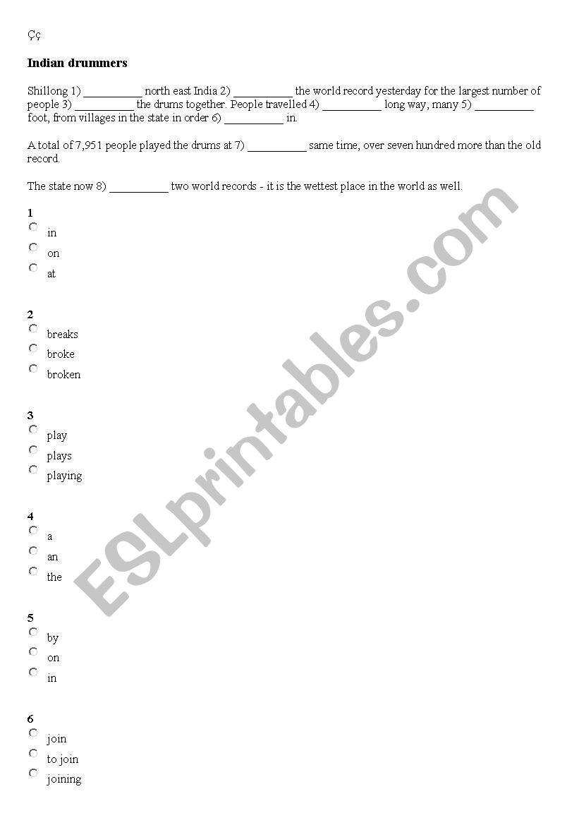 cloze test for YDS worksheet