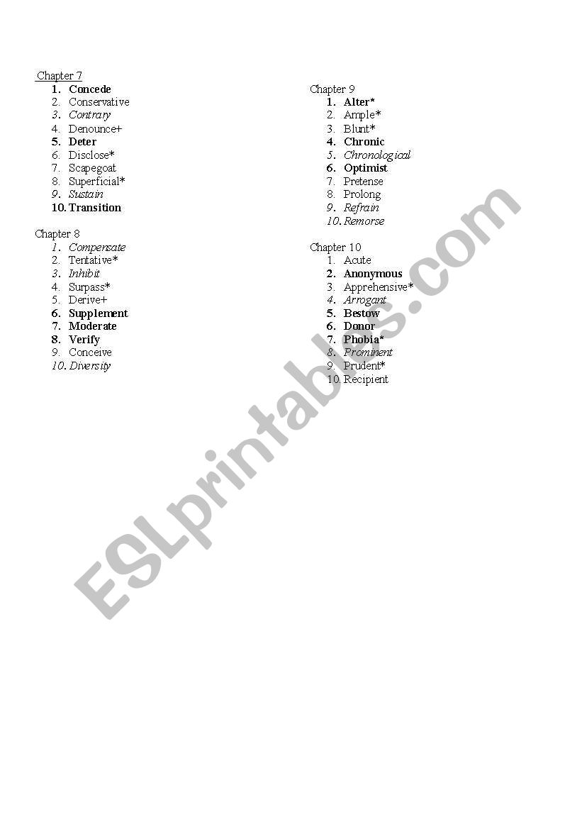 Vocabulary Test worksheet