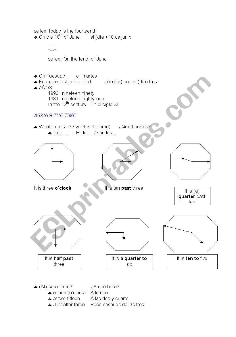 ASKING THE TIME worksheet