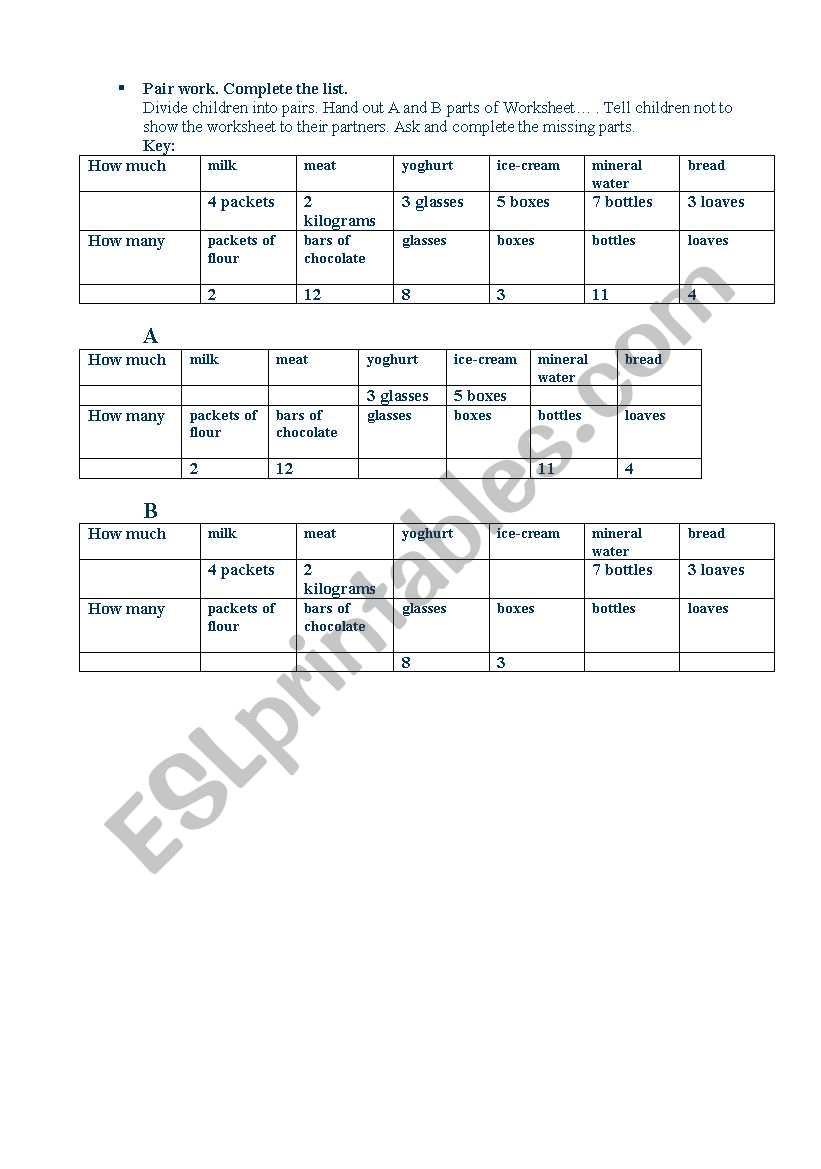 Pair work! Food search worksheet