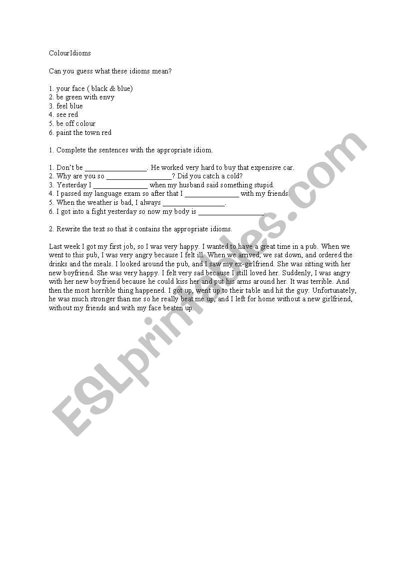 Colours worksheet