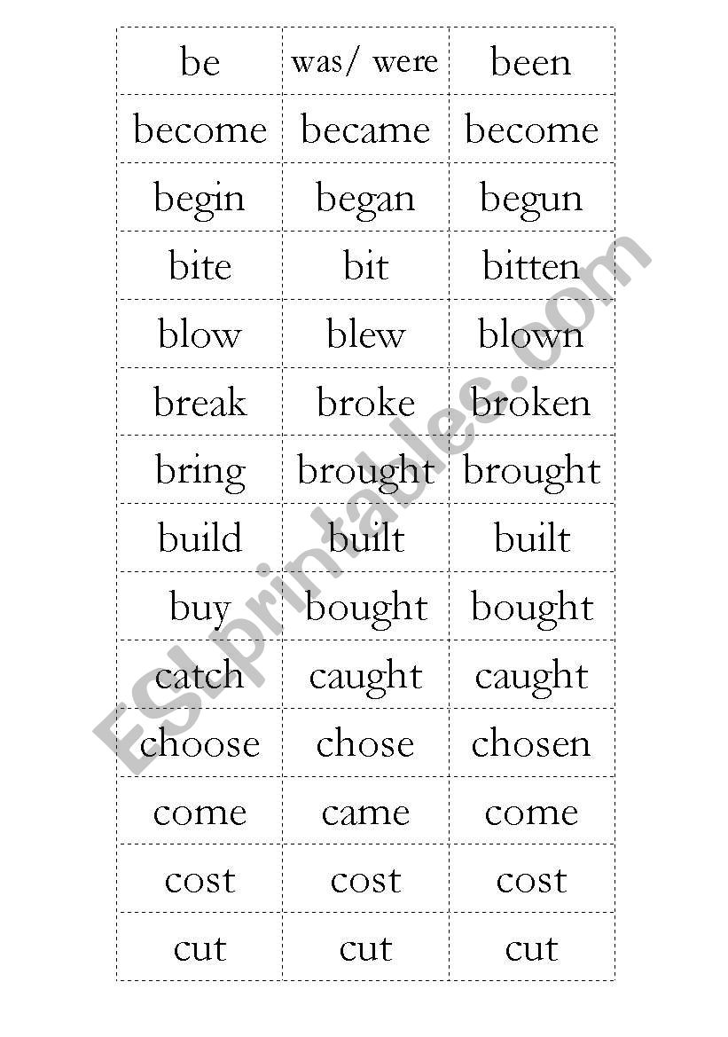 irregular verbs worksheet