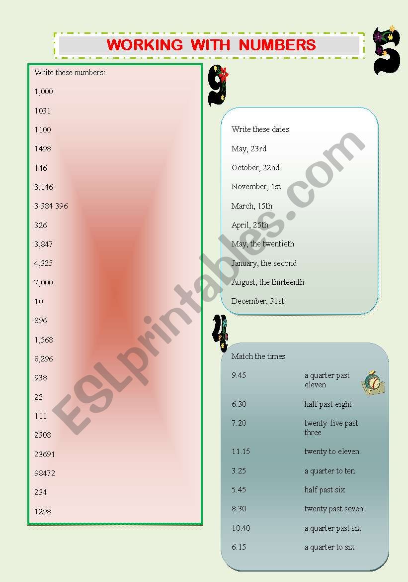 working with numbers worksheet