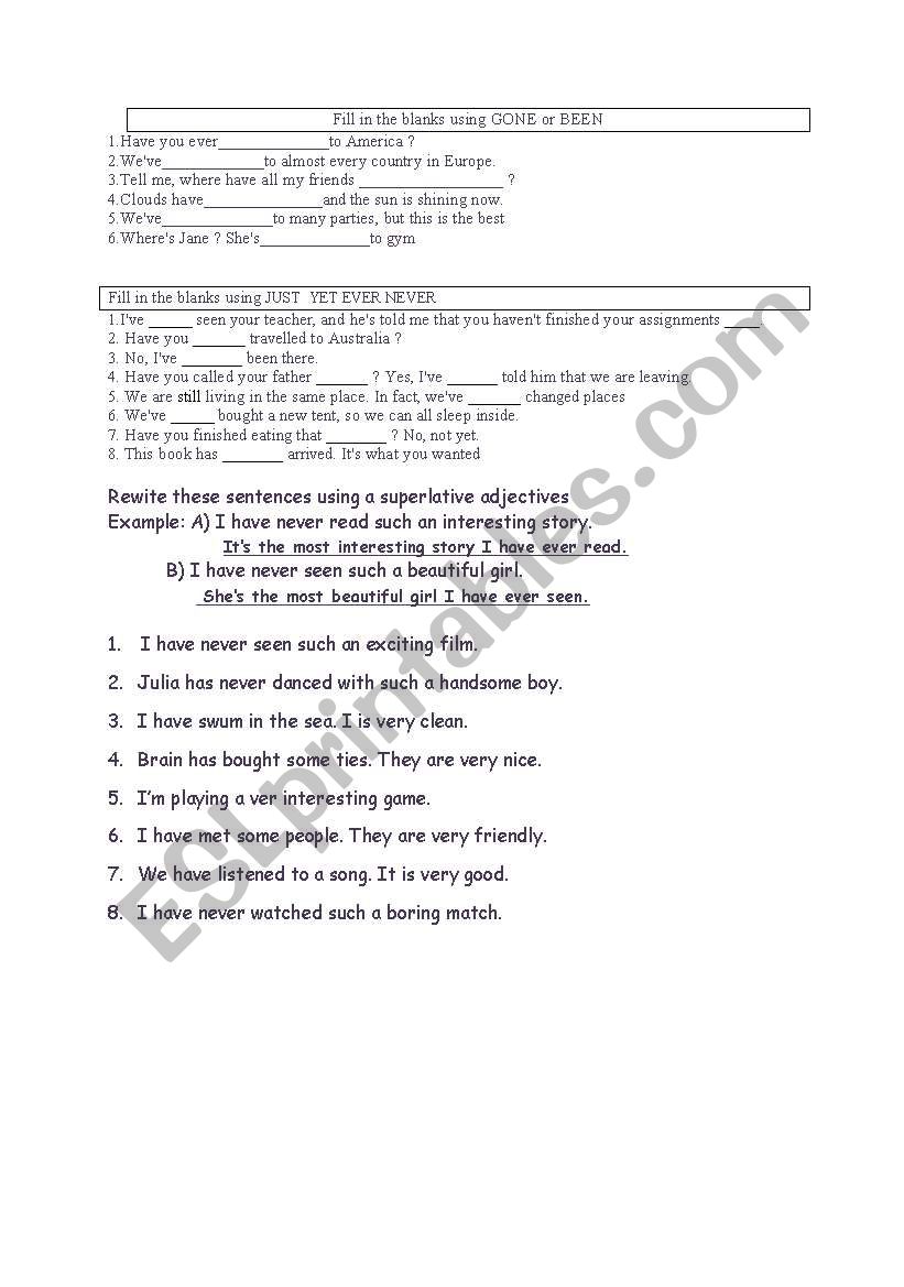 Present Perfect Tense Review worksheet