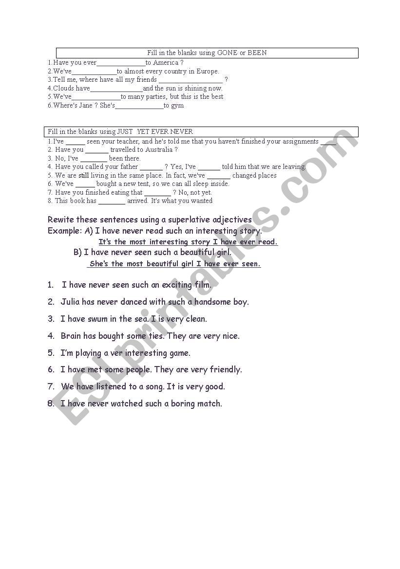 Present Perfect Tense Review worksheet