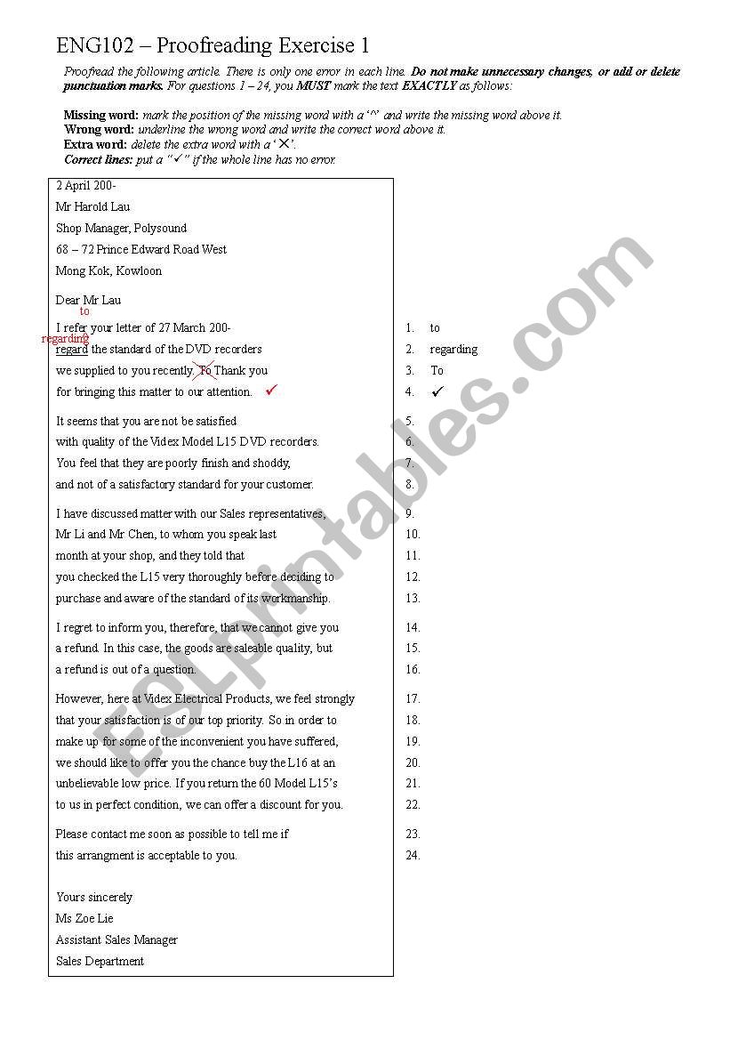 Proofreading Ex1 worksheet