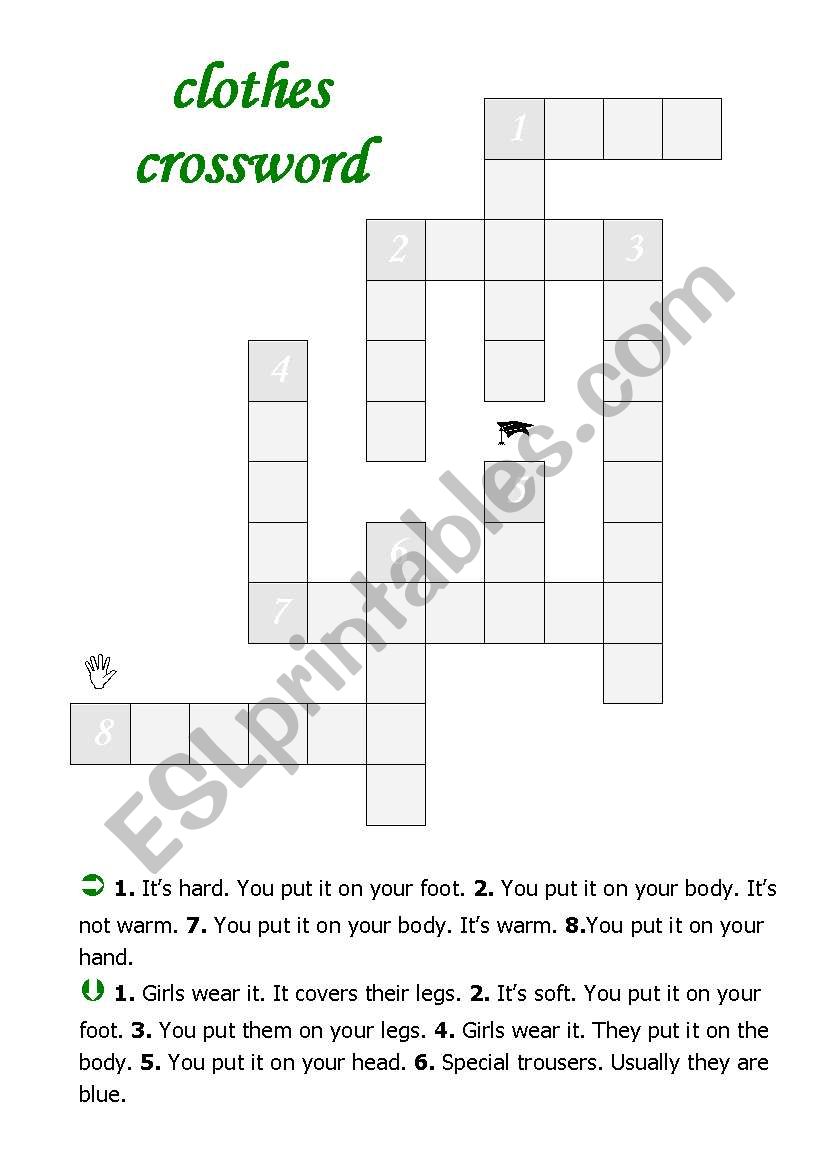 Clothes crossword (easy) worksheet