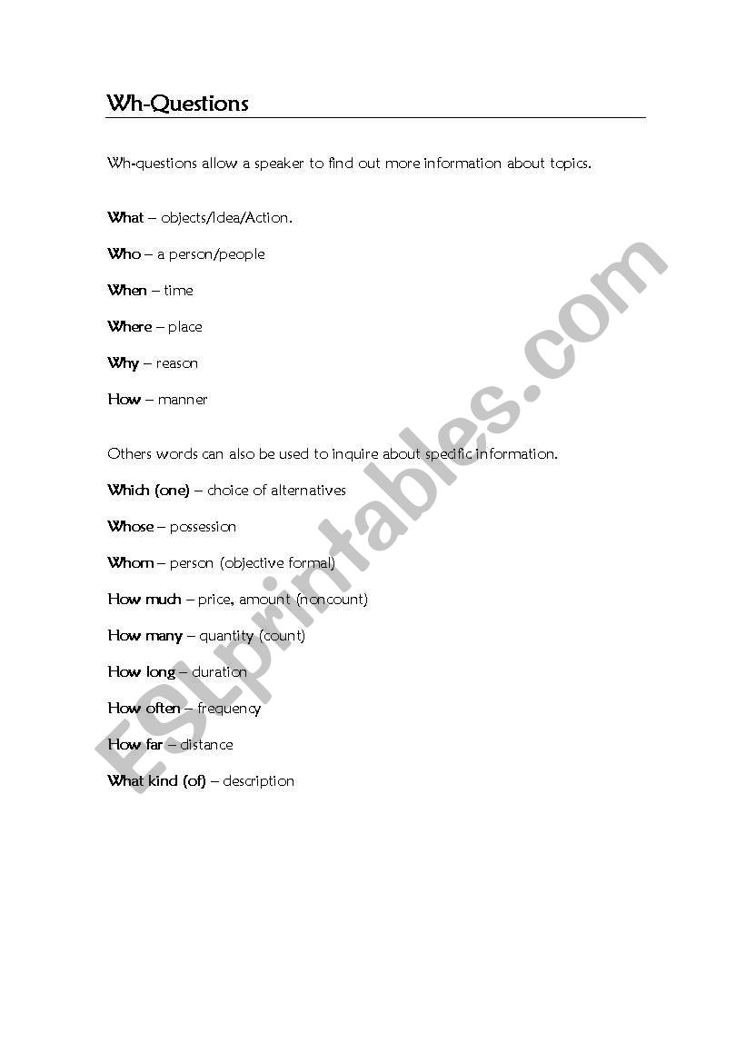 Wh-questions worksheet