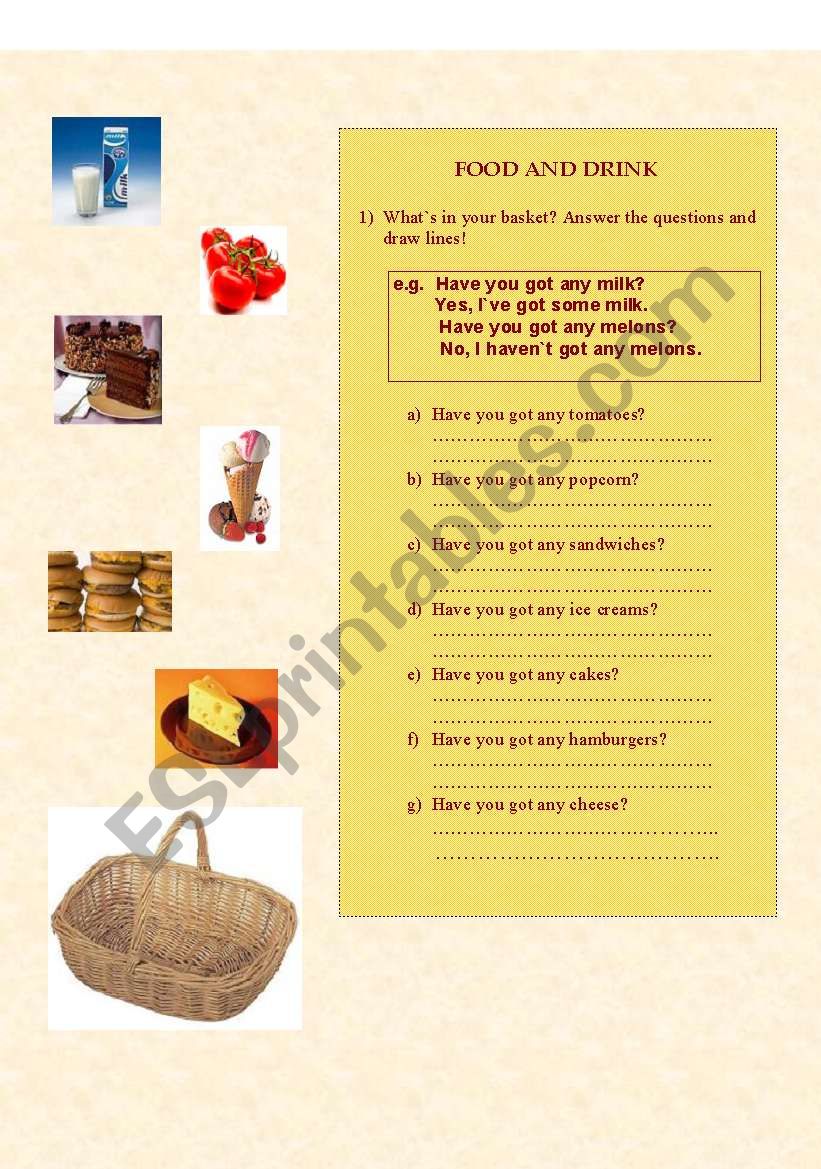 Food and drink worksheet