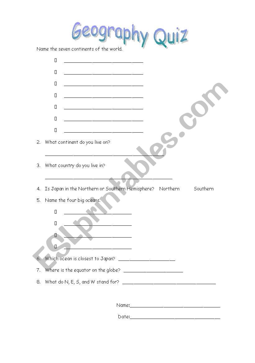 US Geography Quiz worksheet